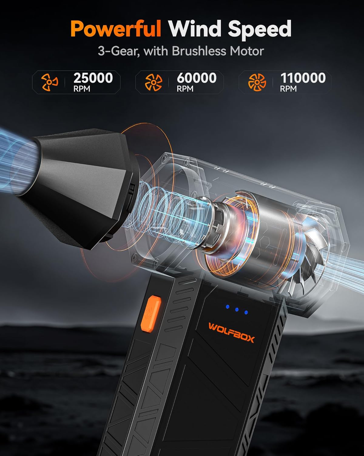 WOLFBOX MF50 Compressed Air Duster-110000RPM Super Power Electric Air Duster